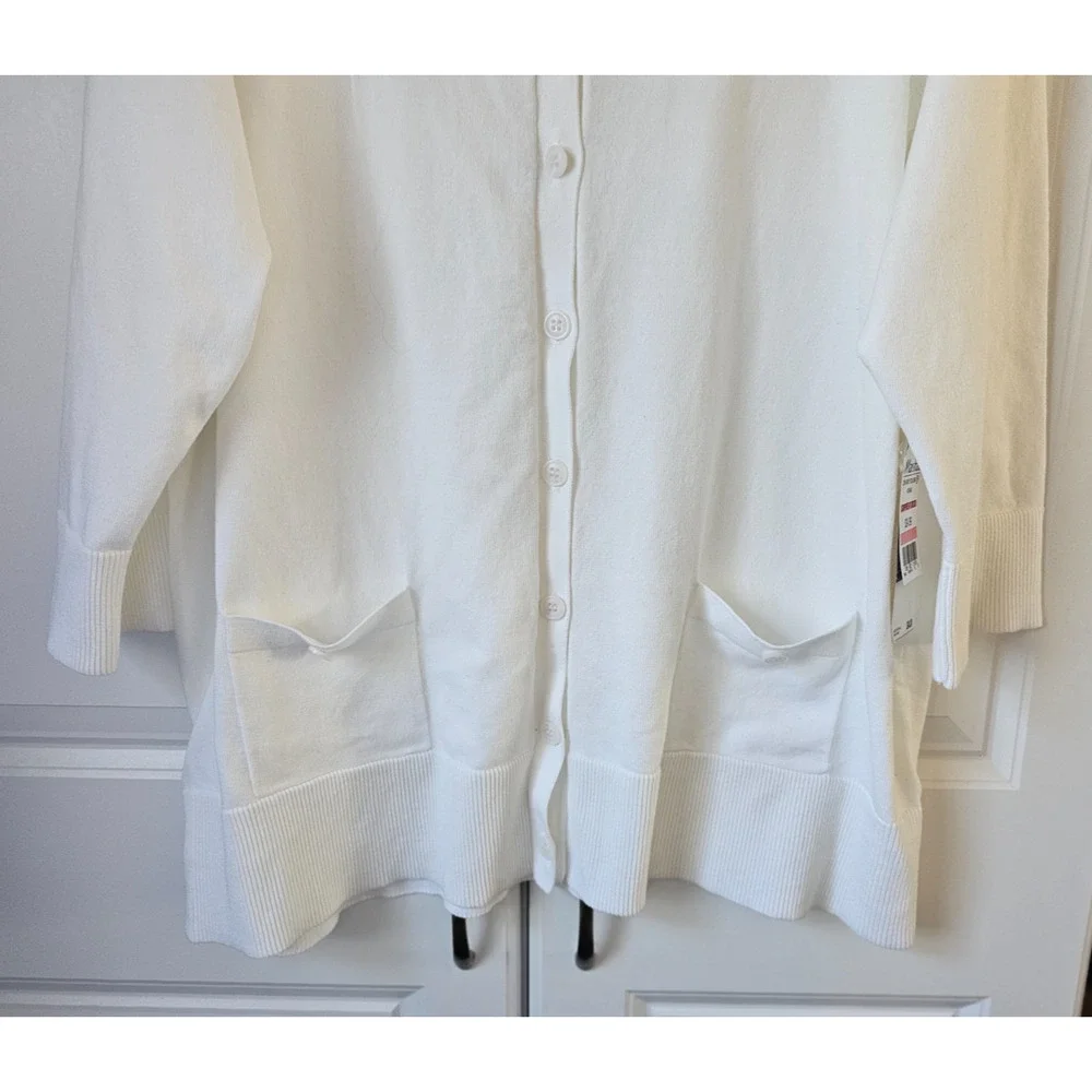 NWT Jones New York White Cardigan Cotton/Nylon 2 Pocket Cardigan Sweater $84 2XL - Picture 4 of 8